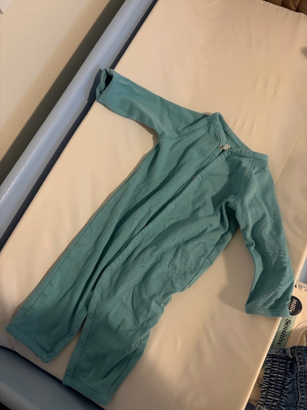 teal primary snap button baby sleeper